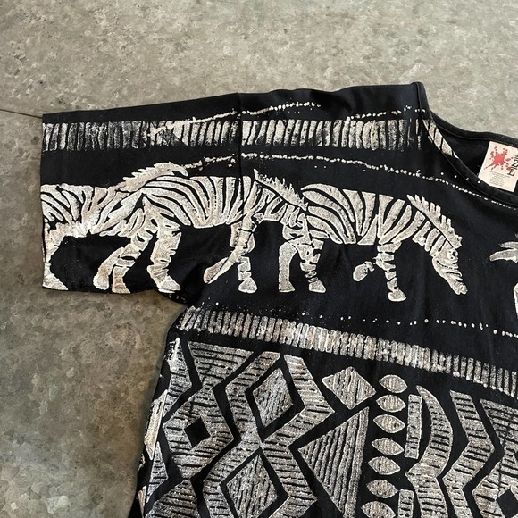 Vintage Zebra All Over Print Shirt Mens Large One Size EZL Tribal AOP USA Black - Picture 2 of 12